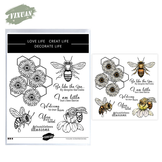 Spring Daisy Flowers And Busy Bees Cutting Dies And Stamp Set YX1213-S+D