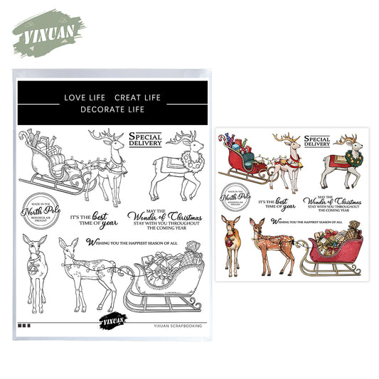 Running Christmas Elk Cutting Dies And Stamp Set YX1577-S+D