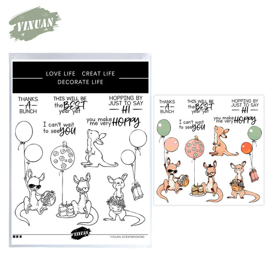 Cute Cartoon Kangaroo And Balloons Cutting Dies And Stamp Set YX1303-S+D