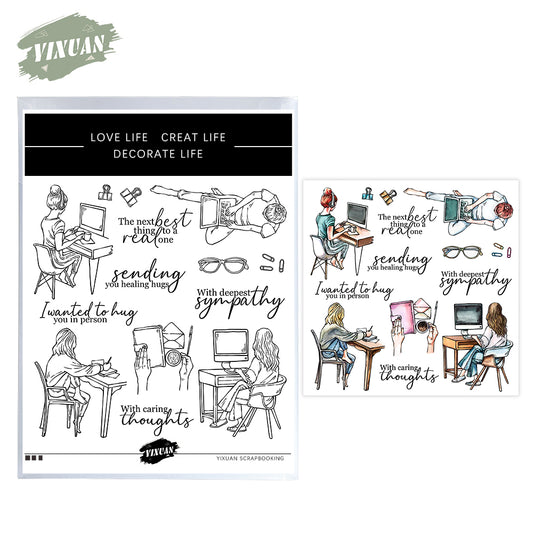 Working Studying And Lettering Girls Friend Clear Stamp YX1284