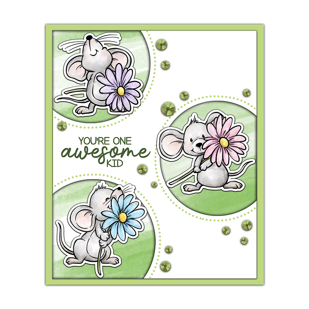 Kawaii Mouse And Flower Floral Cutting Dies And Stamp Set YX1261-S+D