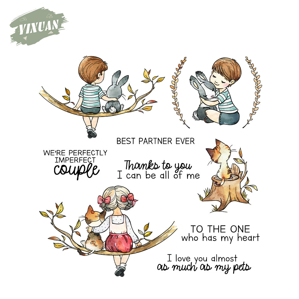 Children and Rabbits Cutting Dies And Stamp Set YX1460-S+D