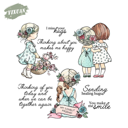Lovely Girls Best Friends And Flowers Clear Stamp YX1240-S