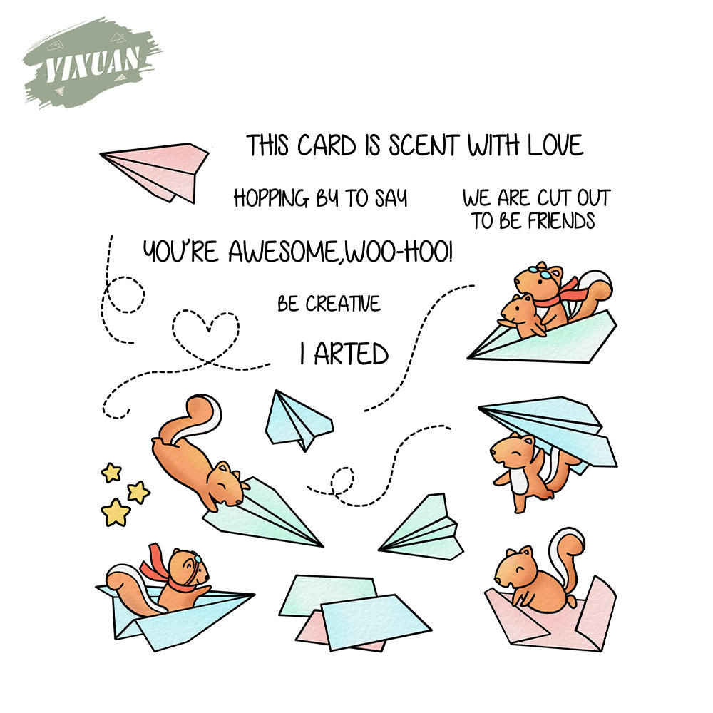 Creative Cute Squirrel On Paper Plane Clear Stamp YX1328-S