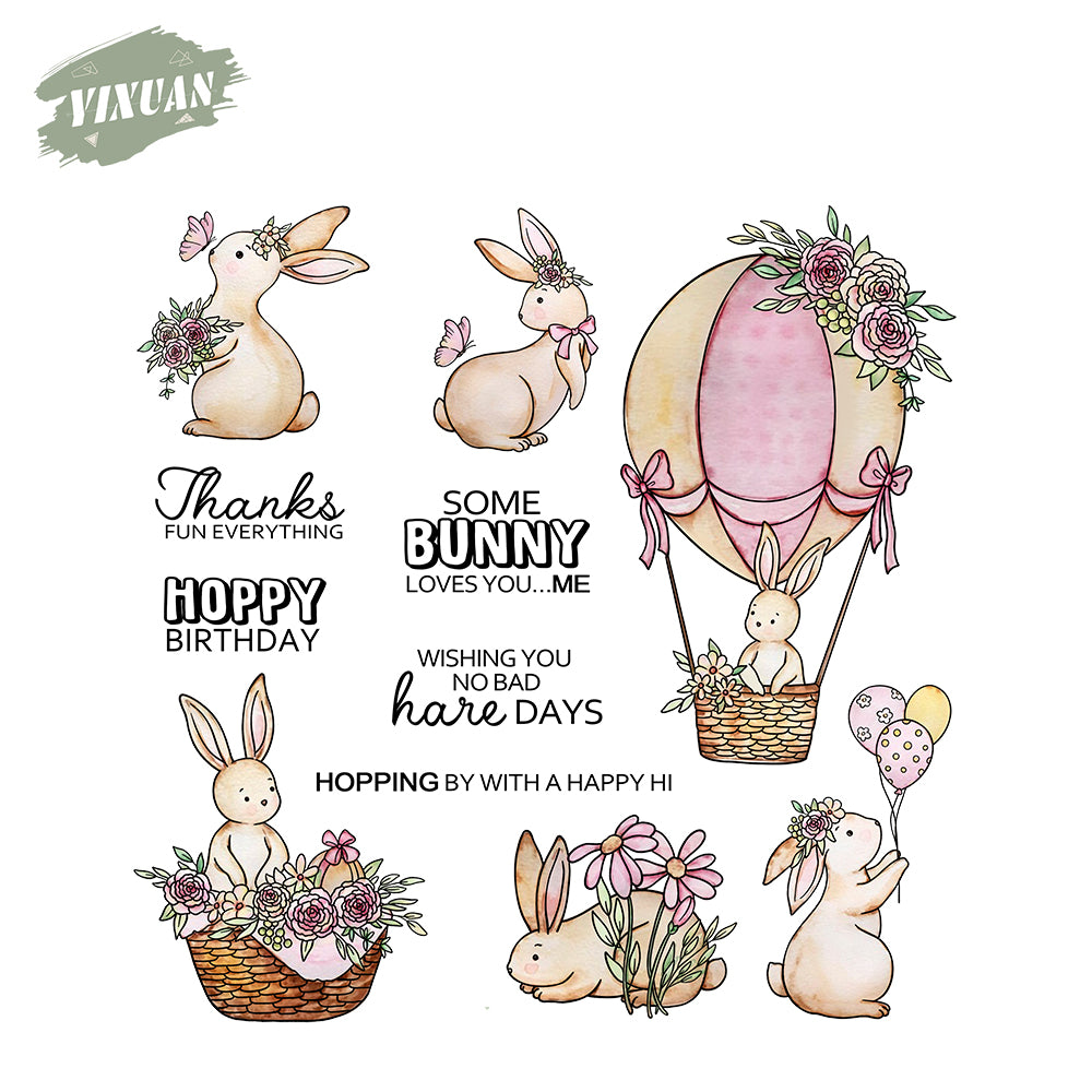 Hot Air Balloon Cartoon Cute Rabbit Cutting Dies And Stamp Set YX1589-S+D