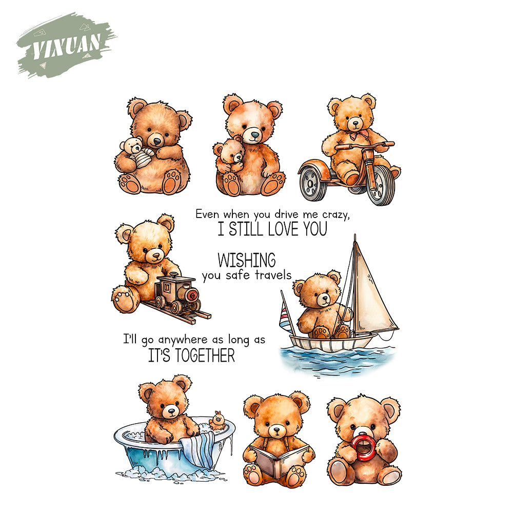 Cute Sporting And Reading Doll Bears Clear Stamp YX1340-S
