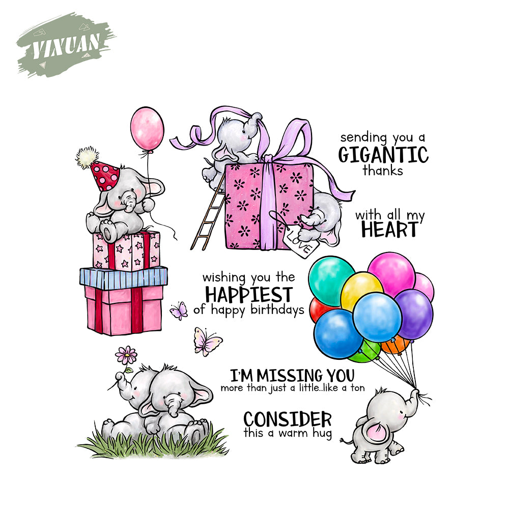 Happy Birthday Gidts Party Elephant Clear Stamp YX1264-S