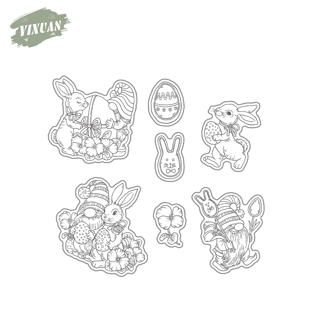 Easter Bunny and Dwarf Cutting Dies And Stamp Set YX1584-S+D