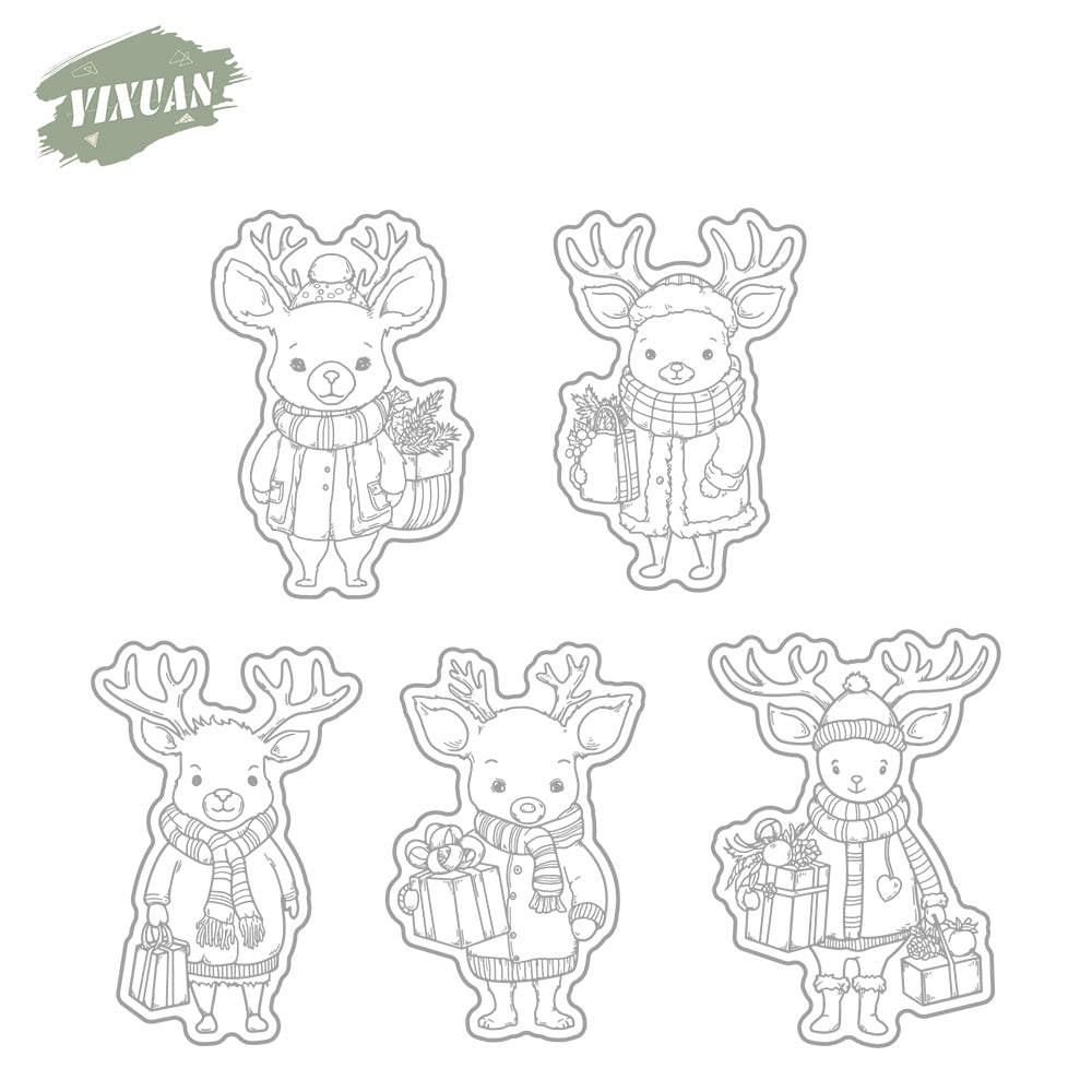 Cute Cartoon Elk Cutting Dies And Stamp Set YX1502-S+D