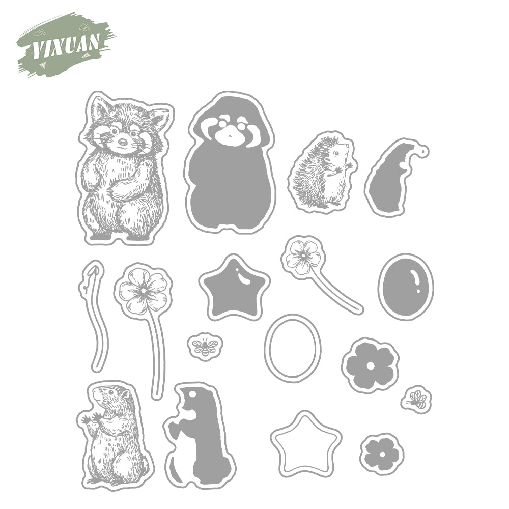 Cute Little Animals Holding Flowers And Flower Cutting Dies Set YX1260-D