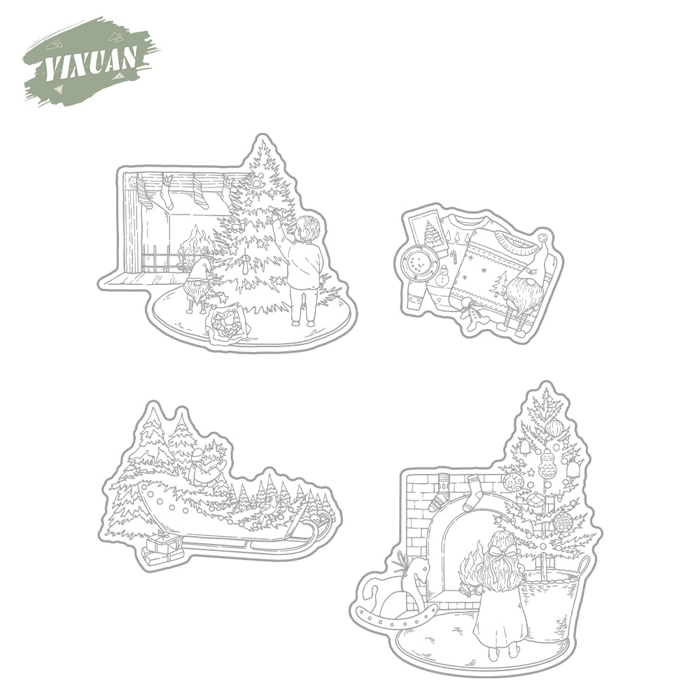 Children in Front of Christmas Fireplace Cutting Dies And Stamp Set YX1514-S+D