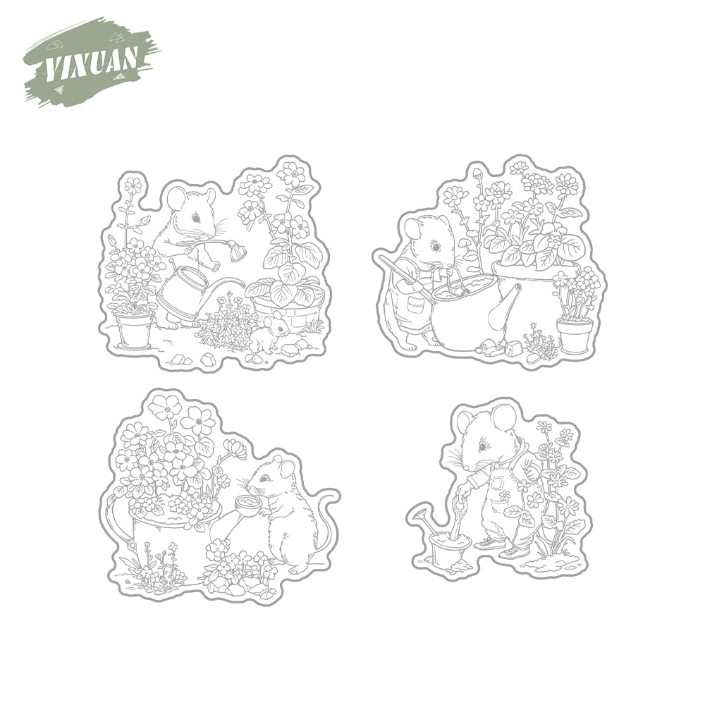 Cute Mouse Planting Flowers Garden Cutting Dies And Stamp Set YX1417-S+D