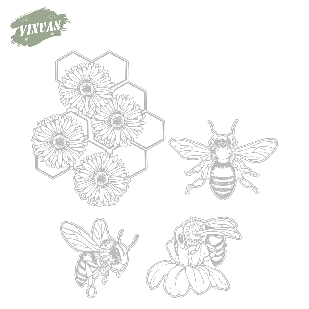 Spring Daisy Flowers And Busy Bees Cutting Dies And Stamp Set YX1213-S+D