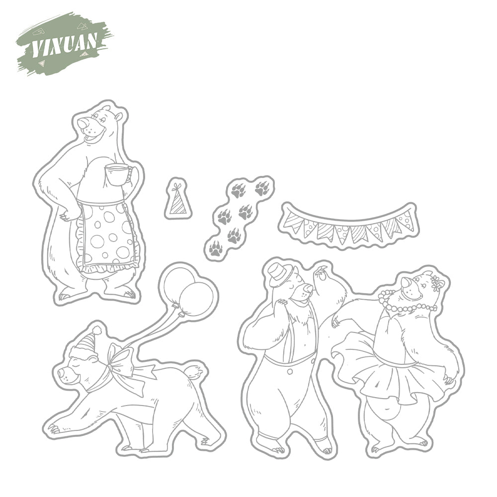 Cute Funny Dancing Bear Party Cutting Dies And Stamp Set YX1241-S+D