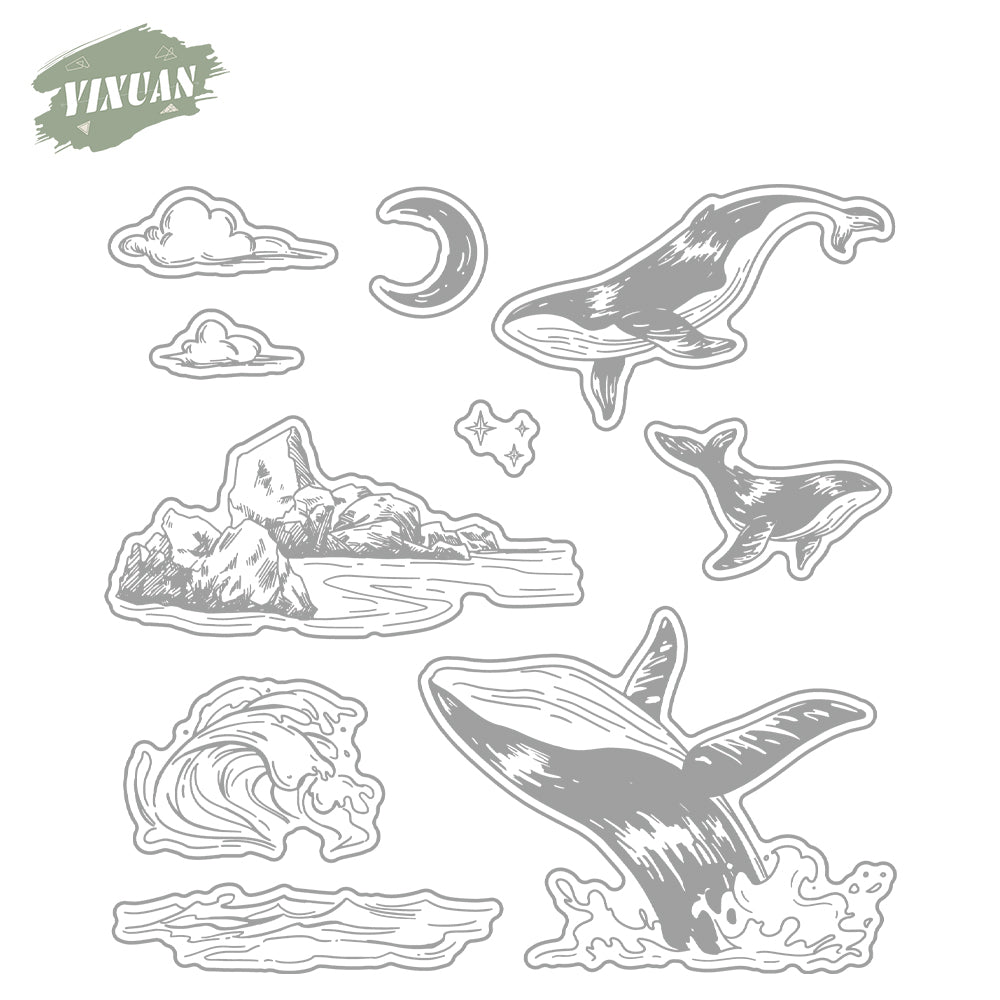 Design Whales Cutting Dies And Stamp Set YX1528-S+D