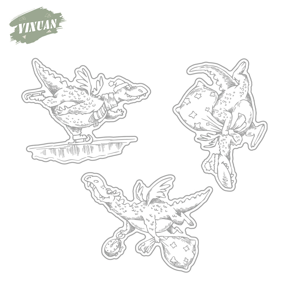 Cute Cartoon Evil Flying Dragons Cutting Dies And Stamp Set YX1289-S+D