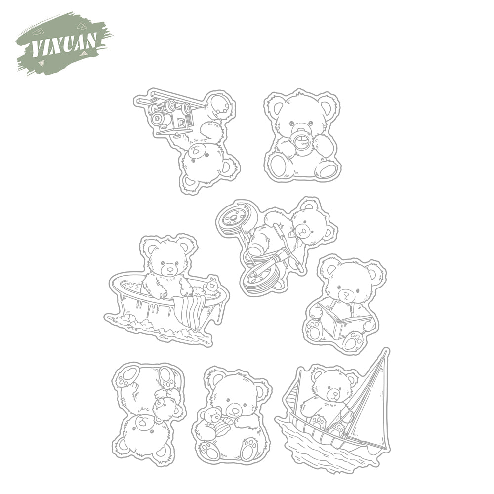 Cute Sporting And Reading Doll Bears Cutting Dies And Stamp Set YX1340-S+D
