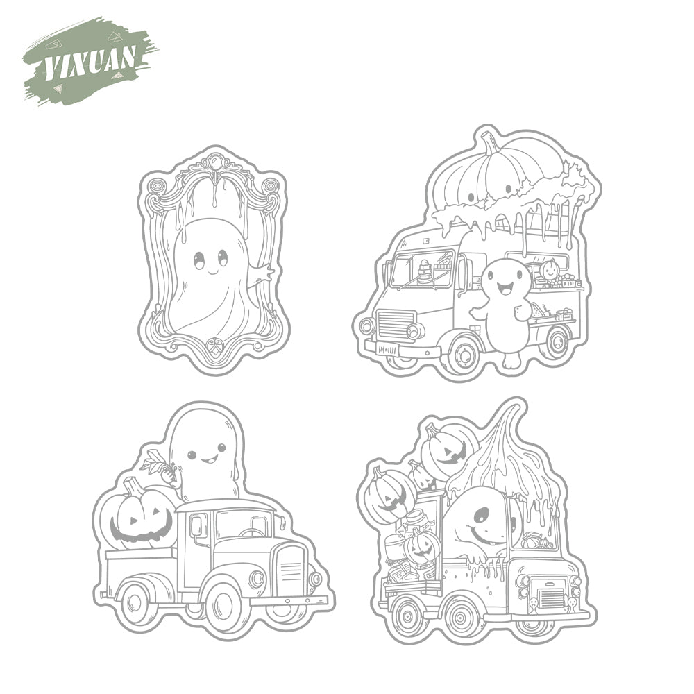 Cute Halloween Ghost Pumpkins Ice-creams Cutting Dies And Stamp Set YX1415-S+D