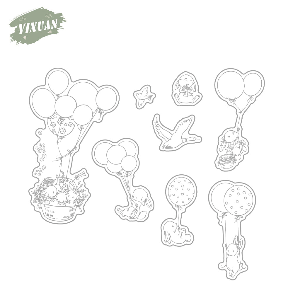 Cute Rabbits Holding Flying Balloons Cutting Dies And Stamp Set YX1305-S+D