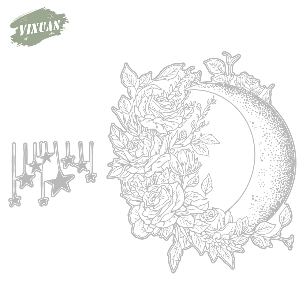 Baeautiful Moon With Rose Flowers Decor Cutting Dies And Stamp Set YX1214-S+D
