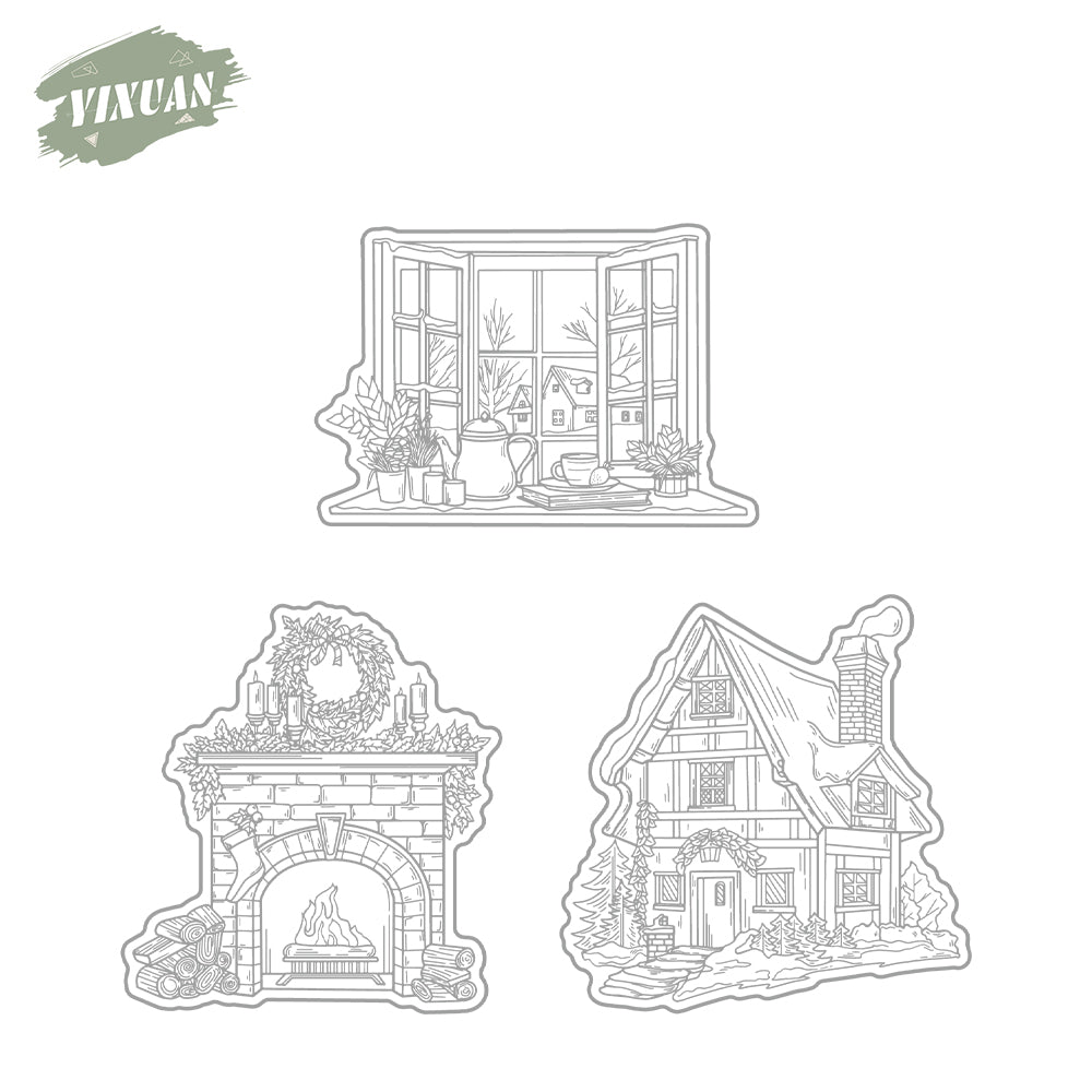 Christmas Snowy House Cutting Dies And Stamp Set YX1512-S+D