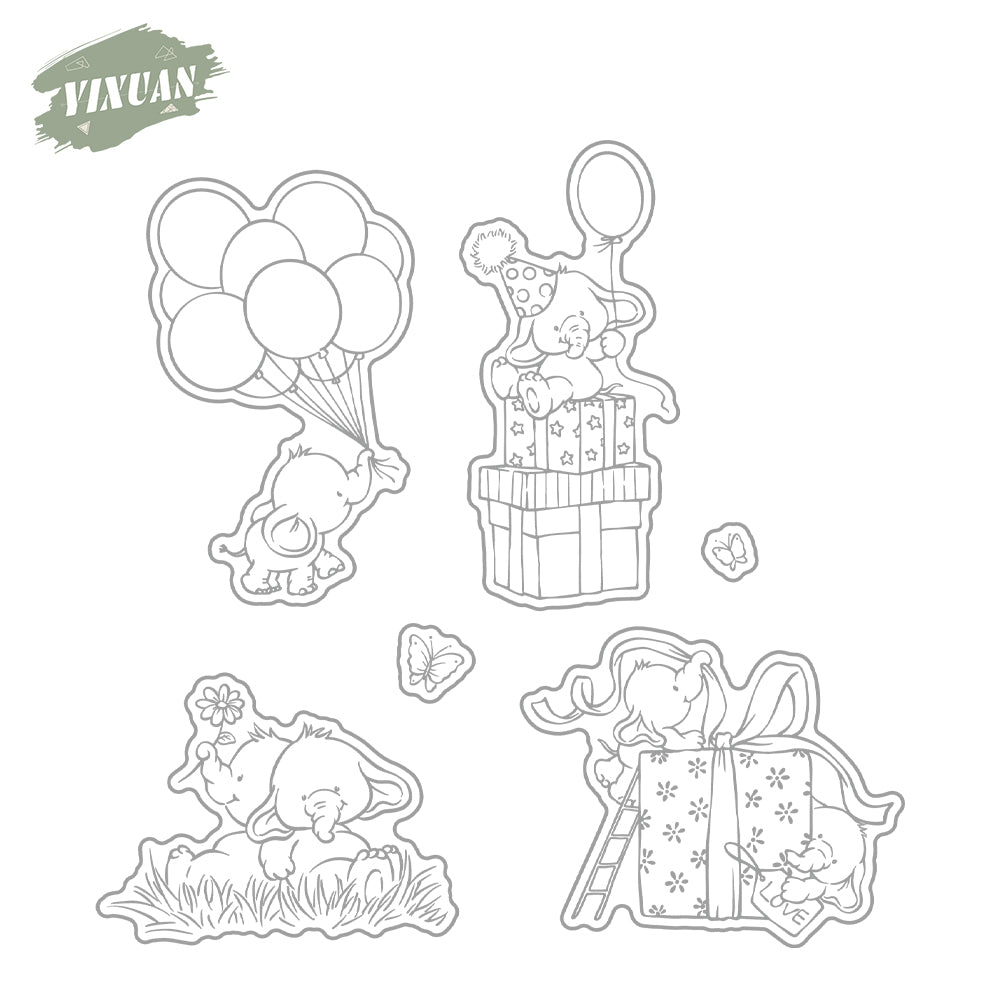 Happy Birthday Gidts Party Elephant Cutting Dies And Stamp Set YX1264-S+D