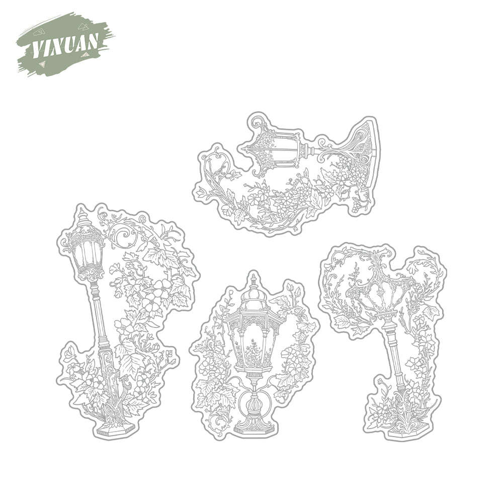 Vintage Street Lamp With Floral Decor Cutting Dies And Stamp Set YX1386-S+D