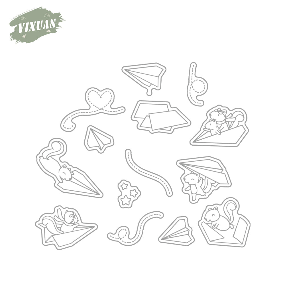 Creative Cute Squirrel On Paper Plane Cutting Dies And Stamp Set YX1328-S+D