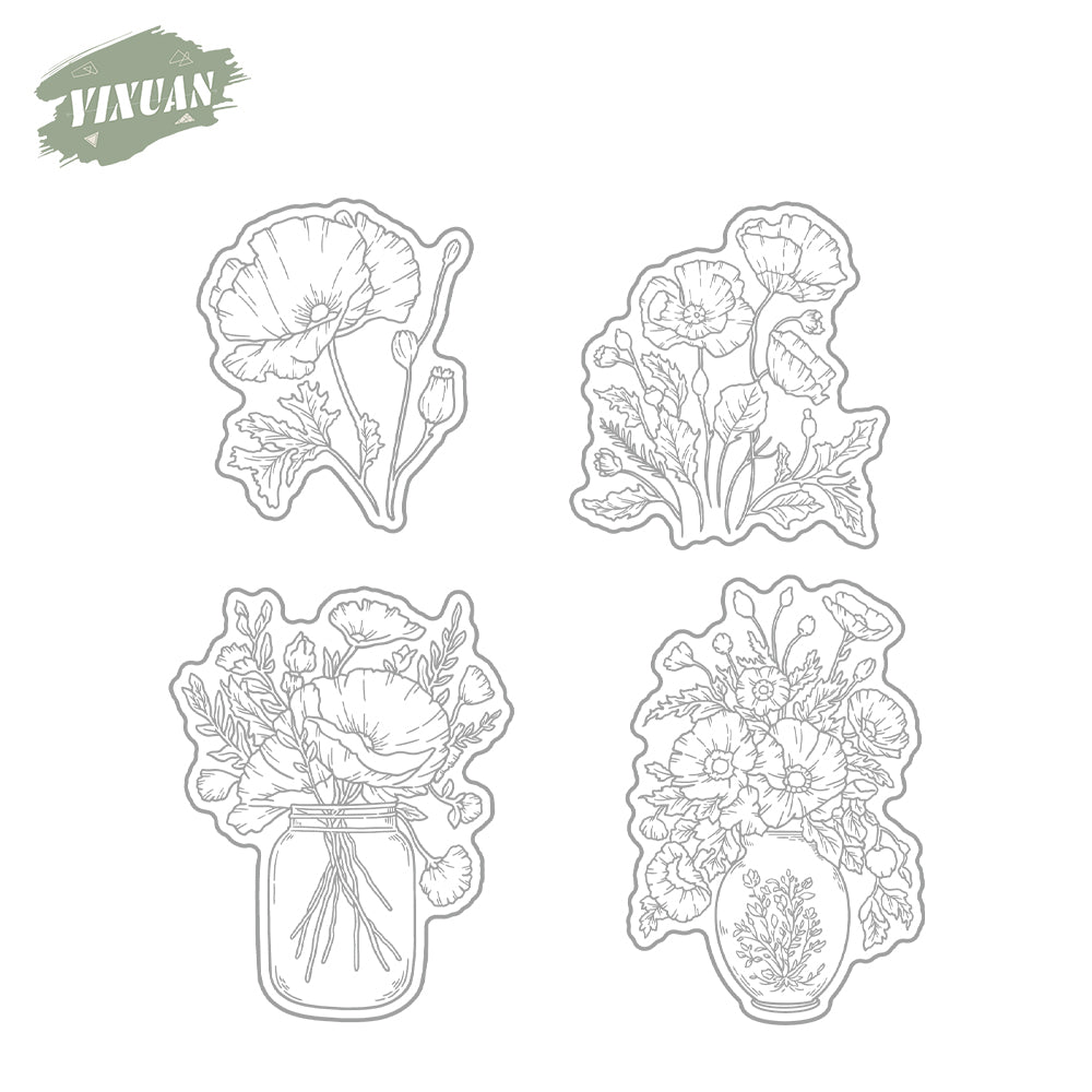 Blooming Flowers In Retro Vase Cutting Dies And Stamp Set YX1332-S+D