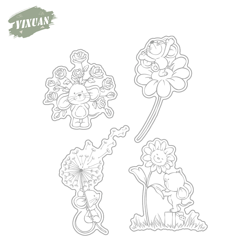 Cute Little Mice And Flowers Cutting Dies And Stamp Set YX1262-S+D