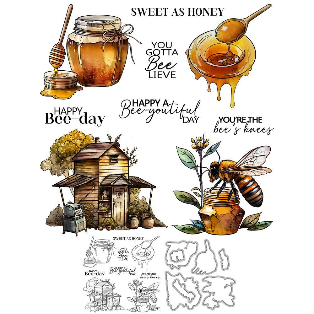 Bees and Honey Cutting Dies And Stamp Set YX1501-S+D