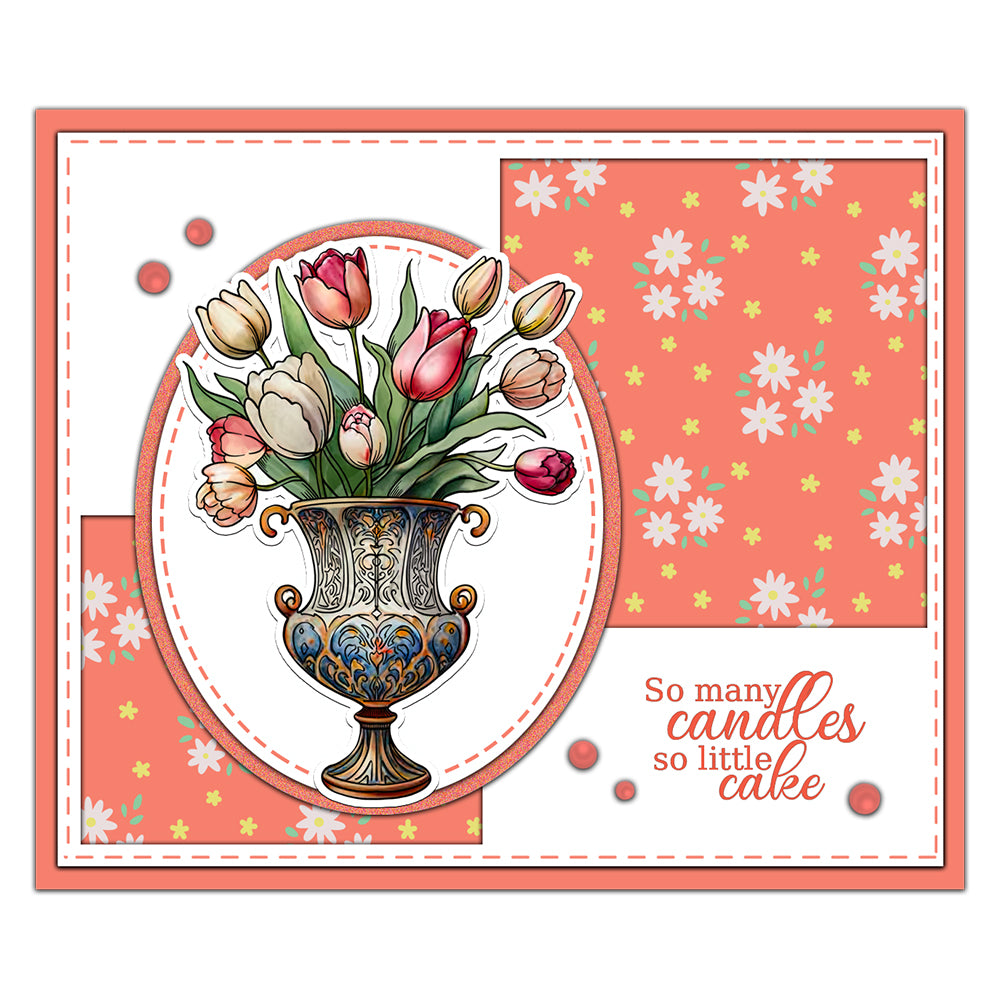 Vintage Vase Blooming Tulips Flowers Cutting Dies Set YX1390-D