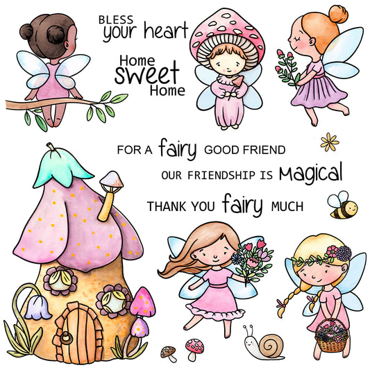 Cute Bee Fairy Girl And Mushroom Cutting Dies And Stamp Set YX1277-S+D