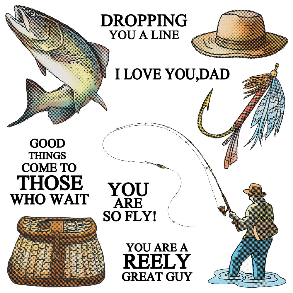 Summer Weekend Father Fishing Accessories Cutting Dies And Stamp Set YX1293-S+D