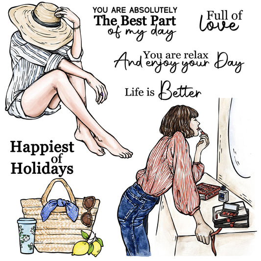 Relaxing Happy Women Holiday Life Cutting Dies And Stamp Set YX1227-S+D