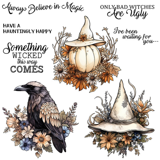 Halloween Pumpkin Crow Witches In Flowers Cutting Dies And Stamp Set YX1412-S+D