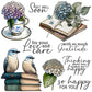 Vintage Books Flowers And Birds Cutting Dies And Stamp Set YX1236-S+D