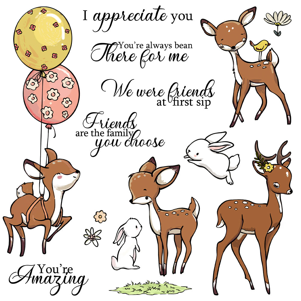 Adorable Nature Sika Deer Rabbits Cutting Dies And Stamp Set YX1300-S+D