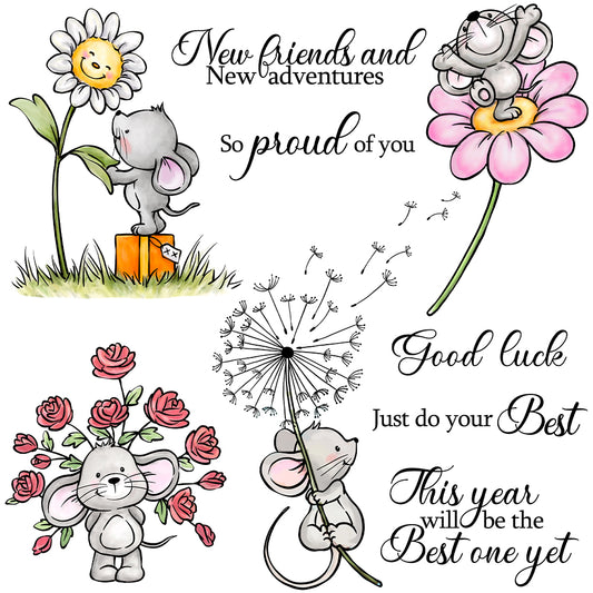 Cute Little Mice And Flowers Cutting Dies And Stamp Set YX1262-S+D