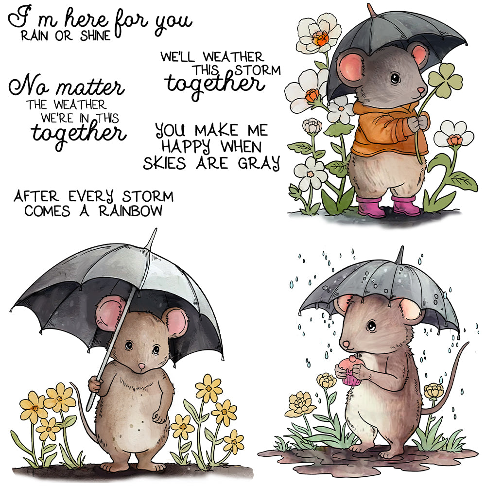 Cute Mouse And Floral In Rainy Day Cutting Dies And Stamp Set YX1421-S+D