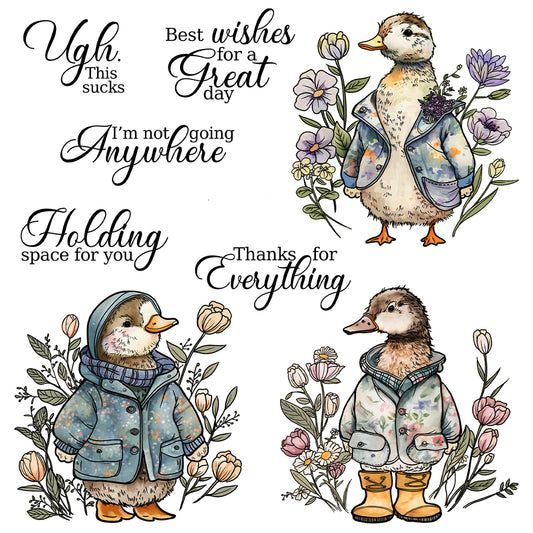 Winter Cute Ducks In Coats And Flowers Cutting Dies And Stamp Set YX1335-S+D