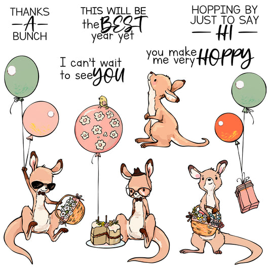 Cute Cartoon Kangaroo And Balloons Cutting Dies And Stamp Set YX1303-S+D