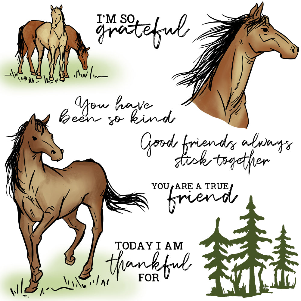 Nature Forest Horse Animals Cutting Dies And Stamp Set YX1249-S+D