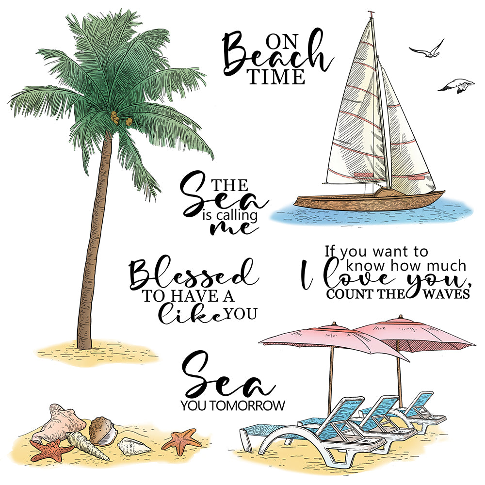 Summer Beach And Palm Trees Cutting Dies And Stamp Set YX1291-S+D