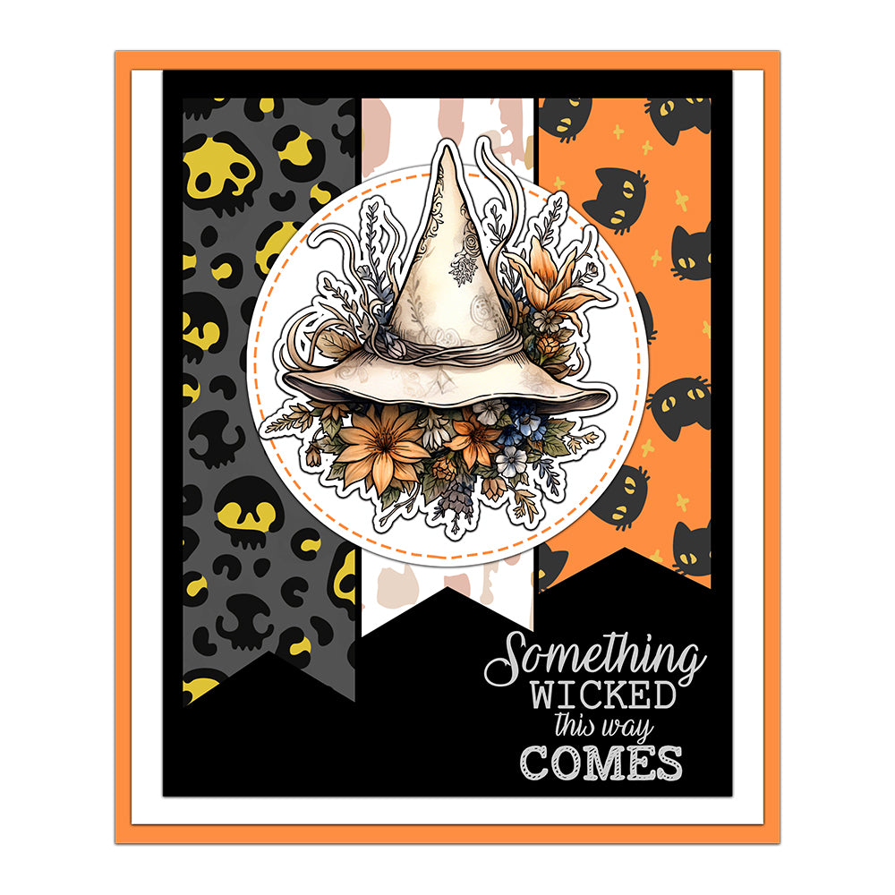 Halloween Pumpkin Crow Witches In Flowers Cutting Dies And Stamp Set YX1412-S+D