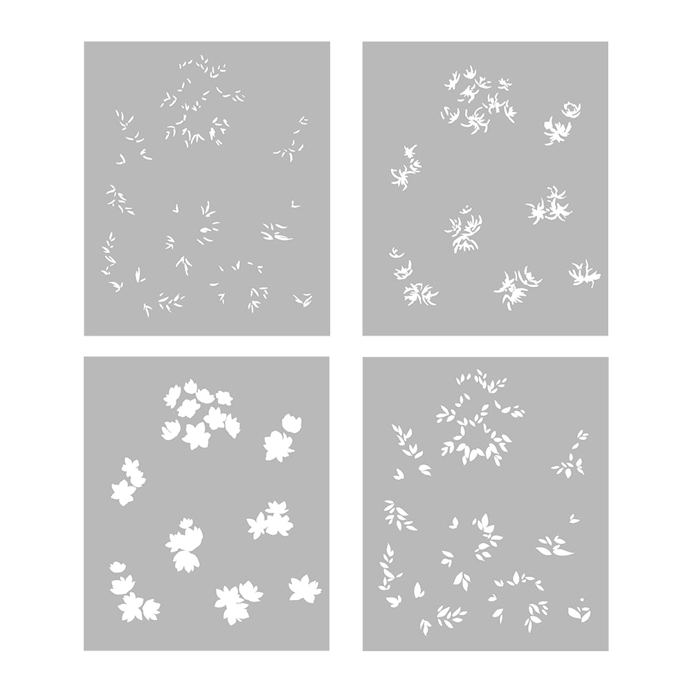 Bunches Of Blooming Flowers 4PCS Stencils YX1321-M