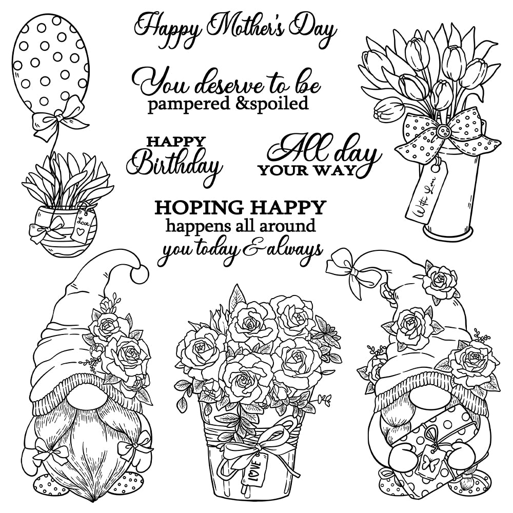 Love Flowers Roses Gnomes Mother's Day Gifts Clear Stamp YX1230-S