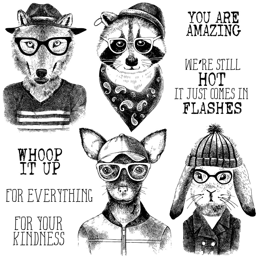 Cute Funny Cats Dogs In Hat And Glasses Clear Stamp YX1251