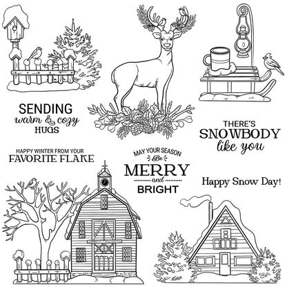 Christmas Deer and Little Red House Stamp Set YX1573