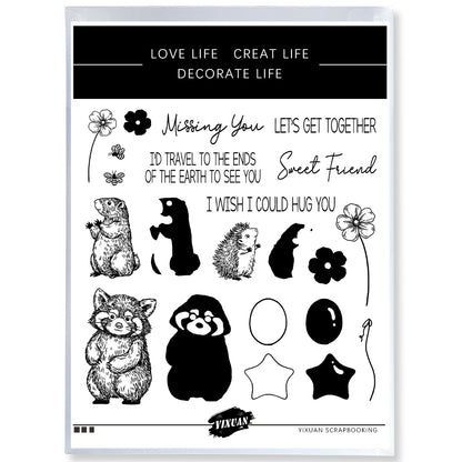 Cute Little Animals Holding Flowers And Flower Cutting Dies And Stamp Set YX1260-S+D